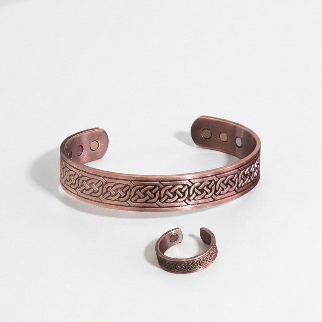 Pure Copper Magnetic Bracelet & Ring Set  Men Women Cuff Celtic