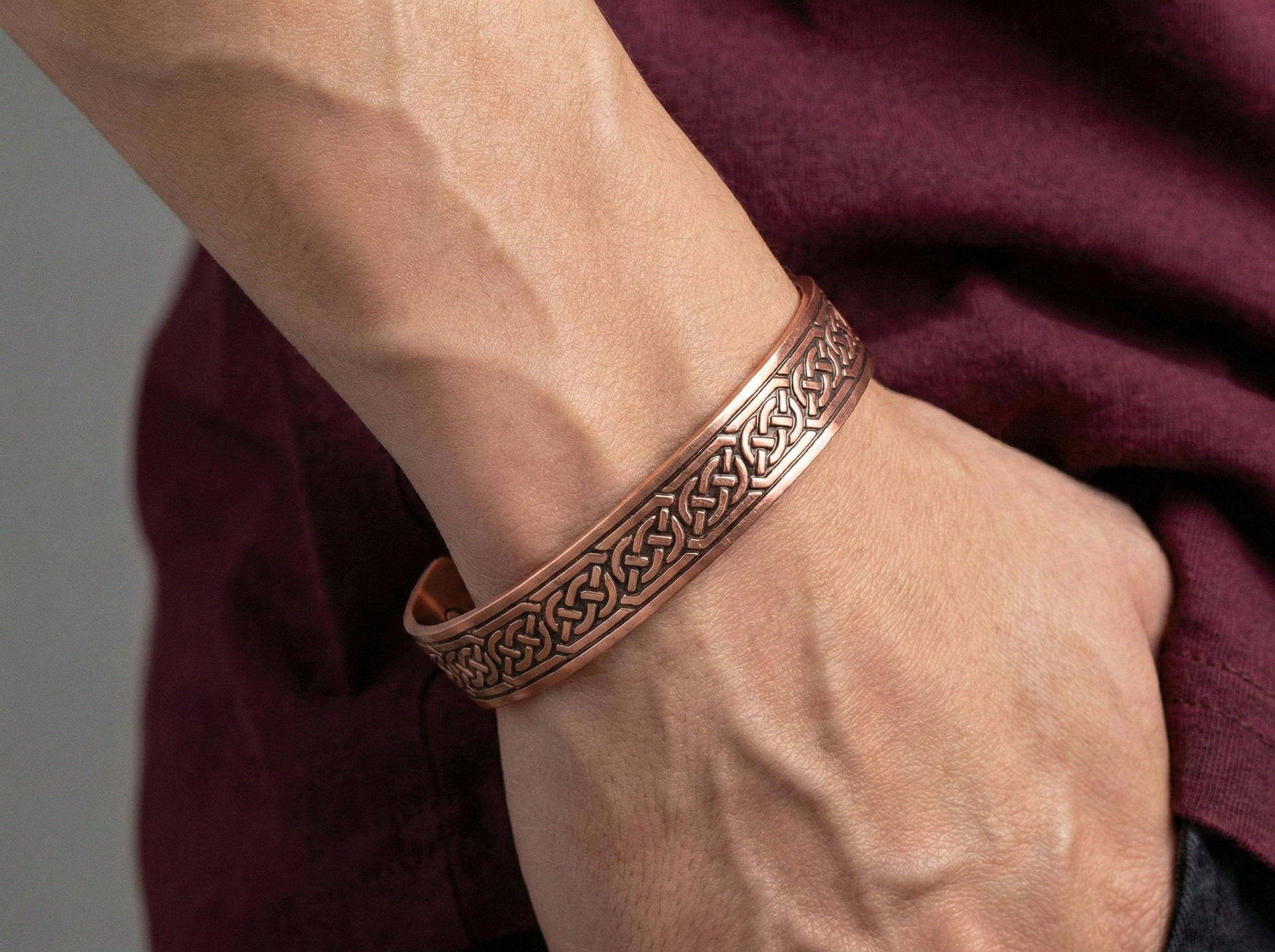 Pure Copper Magnetic Bracelet & Ring Set Arthritis Therapy Men Women Cuff Celtic