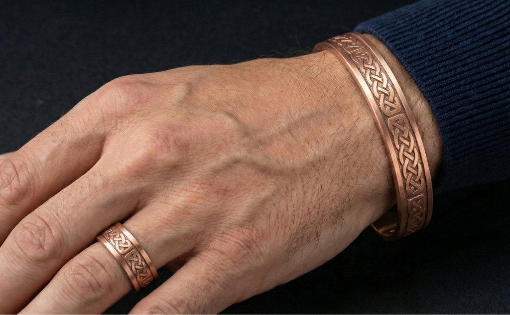 Pure Copper Magnetic Bracelet & Ring Set  Men Women Cuff Celtic
