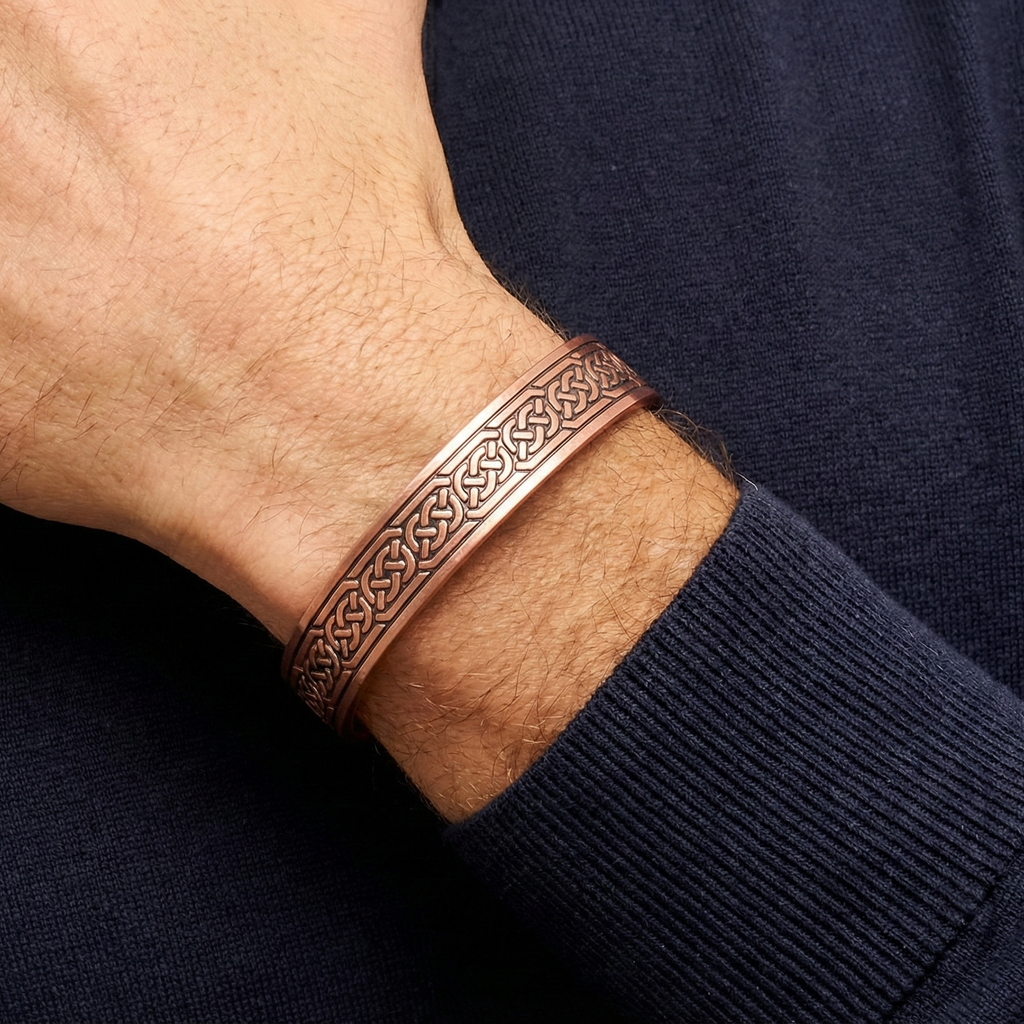 Pure Copper Magnetic Bracelet & Ring Set  Men Women Cuff Celtic