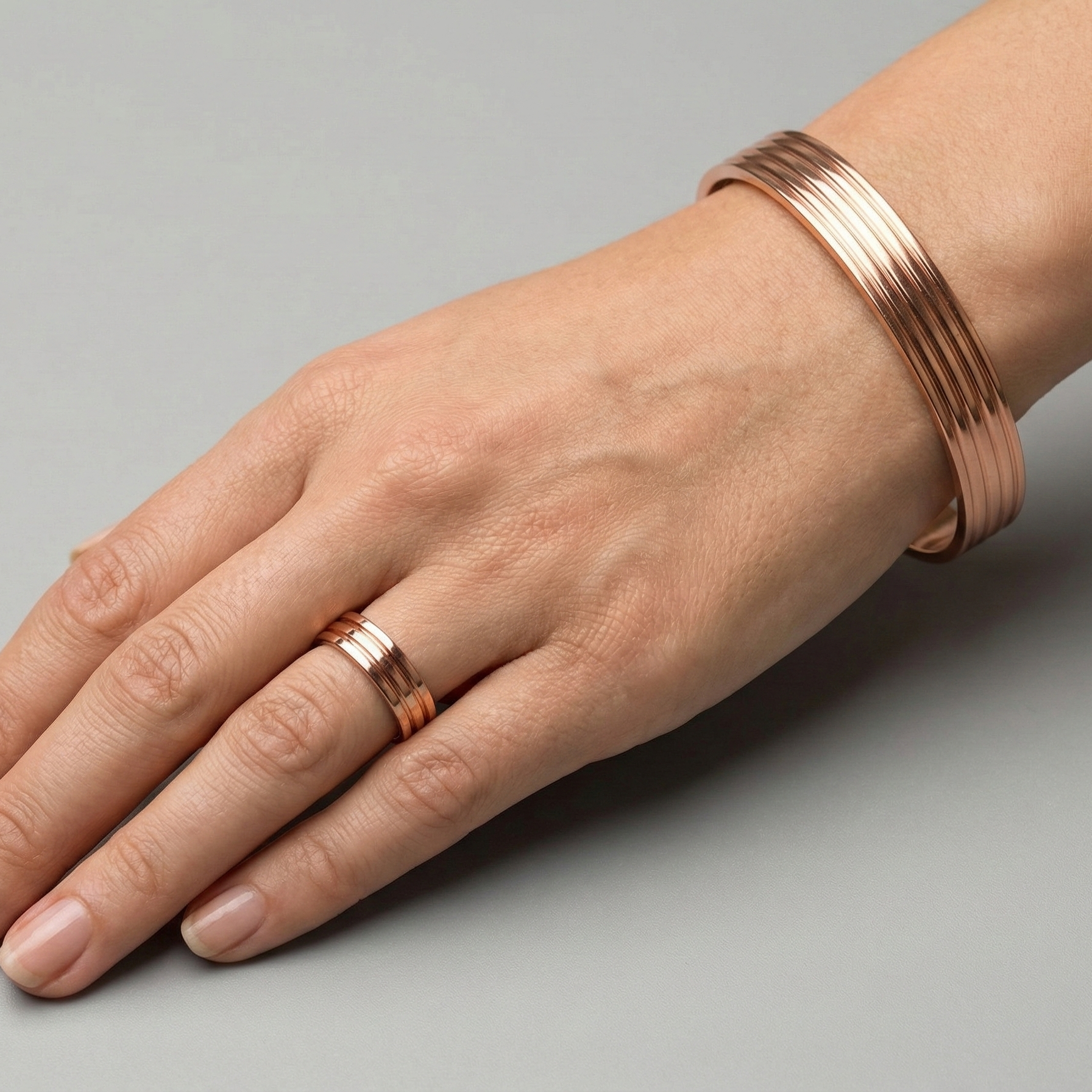 Copper Magnetic Bracelet Arthritis Men Women Adjustable Cuff & Ring Set Roman