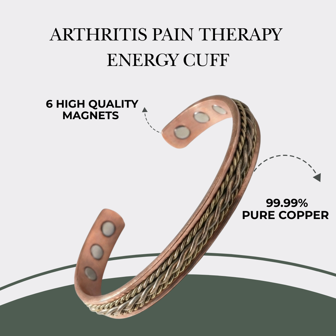 Solid Copper Magnetic Bracelet Ring Set 3 Tone Arthritis Therapy Cuff Set Chain