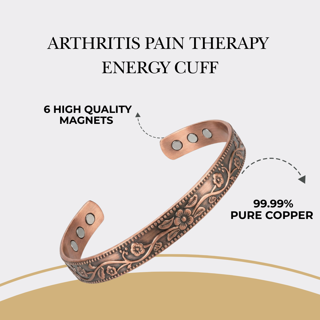 Solid Copper Magnetic Bracelet Ring Set Arthritis Men Women Cuff Ring Set Flower