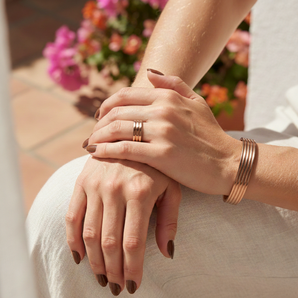 Copper Magnetic Bracelet Arthritis Men Women Adjustable Cuff & Ring Set Roman